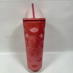 Starbucks 2022 Tumbler Pink Pearl Shimmer Shell Mermaid Scales Cold Cup 24 oz